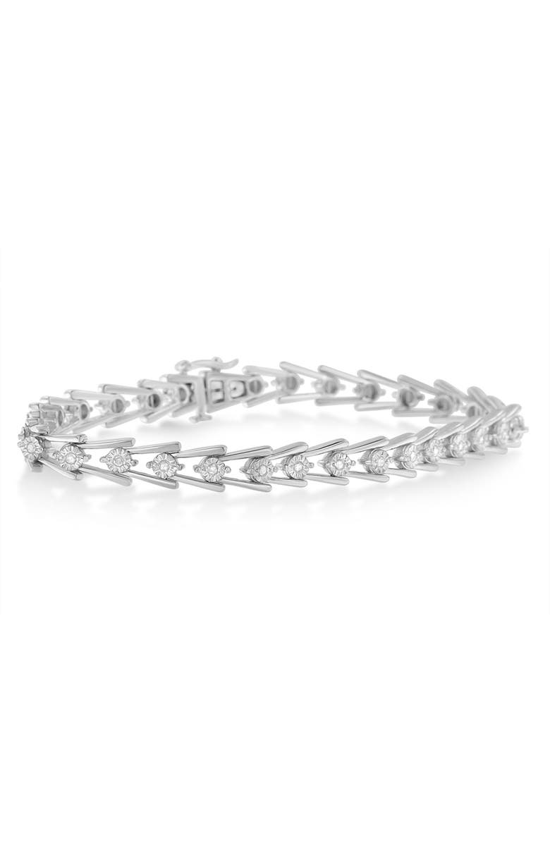 Haus of Brilliance Silver Diamond Wave-Style Link Bracelet, Alternate, color, White