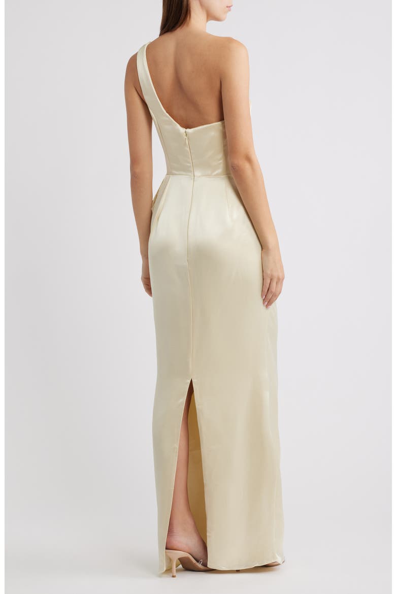 Caprice One-Shoulder Satin Gown, Alternate, color, LEMON
