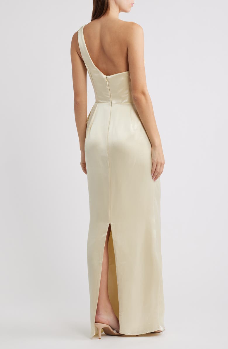 HOUSE OF CB Caprice One-Shoulder Satin Gown, Alternate, color, Lemon