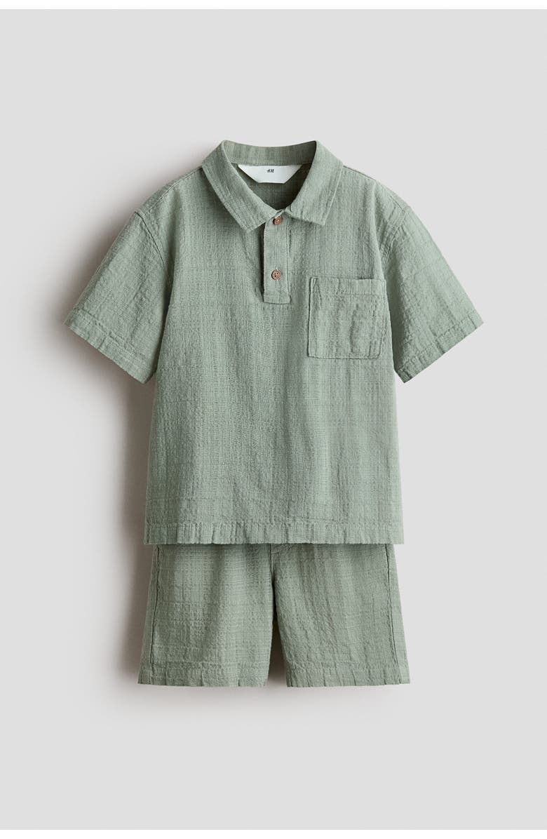 H&M 2-piece Textured Cotton-blend Set, Main, color, Light Khaki Green