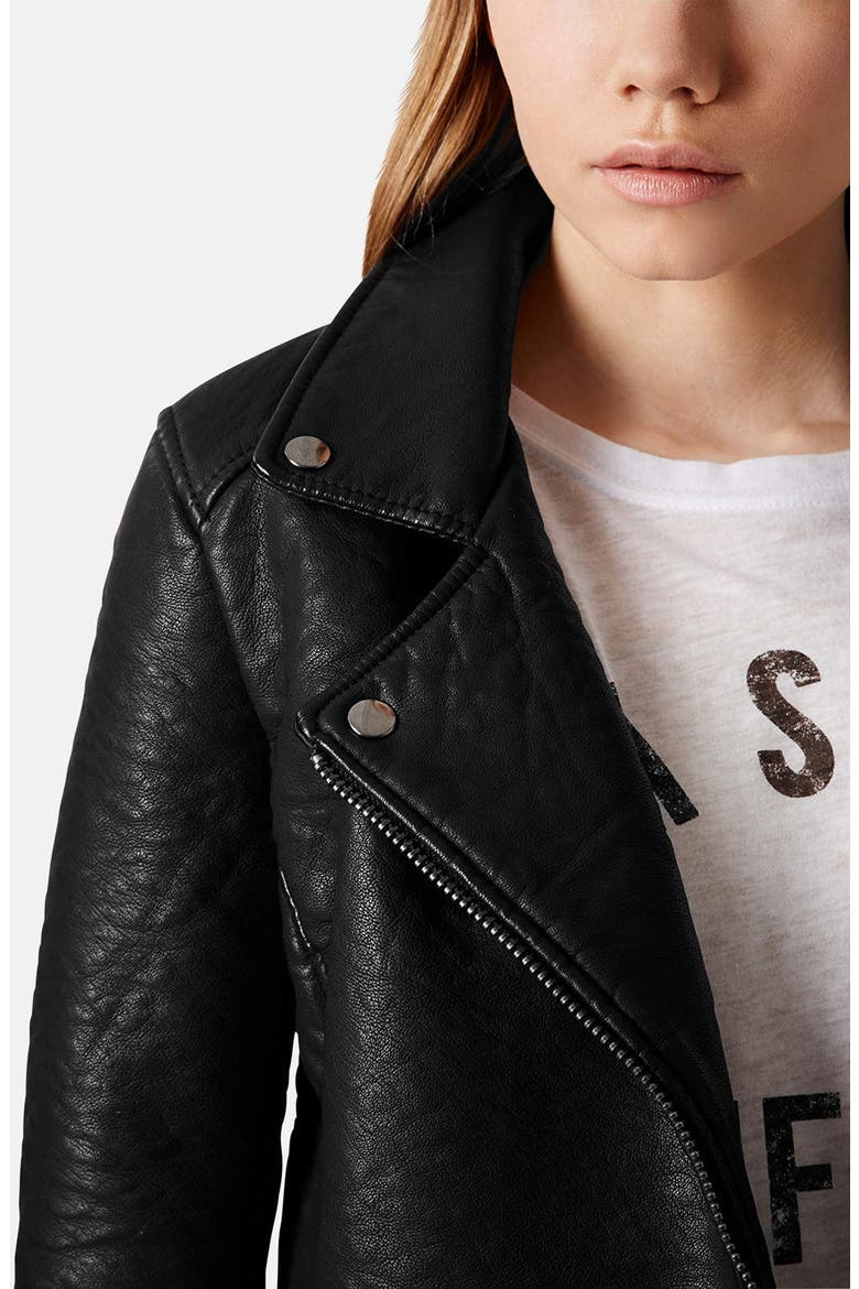 'Scarlet' Faux Leather Biker Jacket, Alternate, color, BLACK