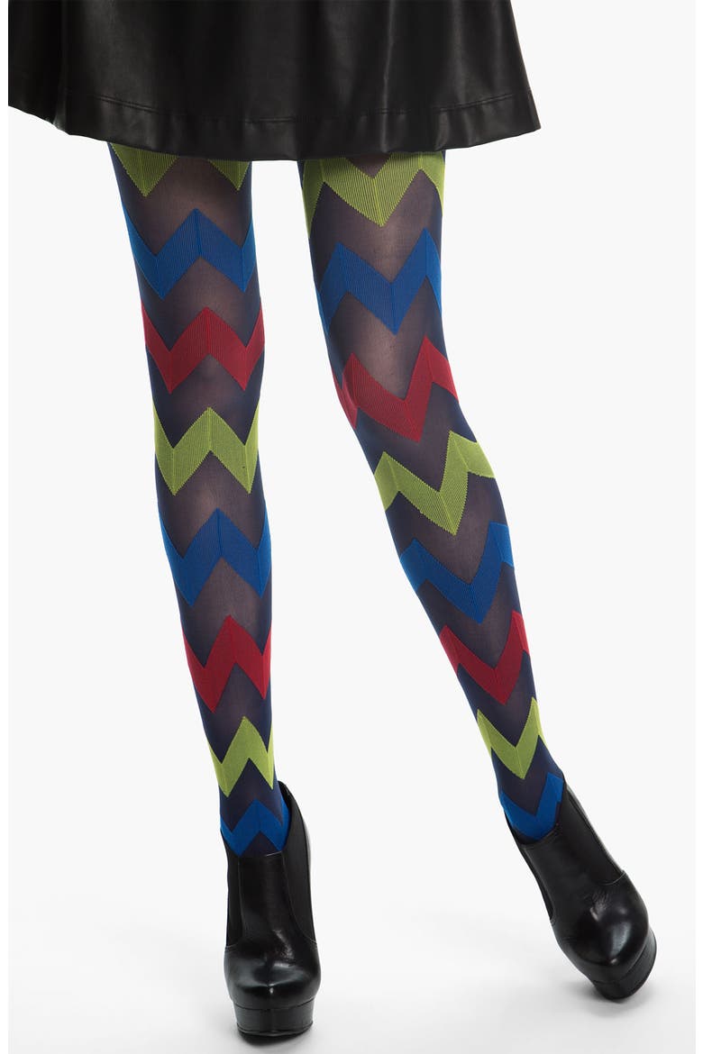 'House of Holland' Zigzag Tights, Main, color, NAVY MULTI