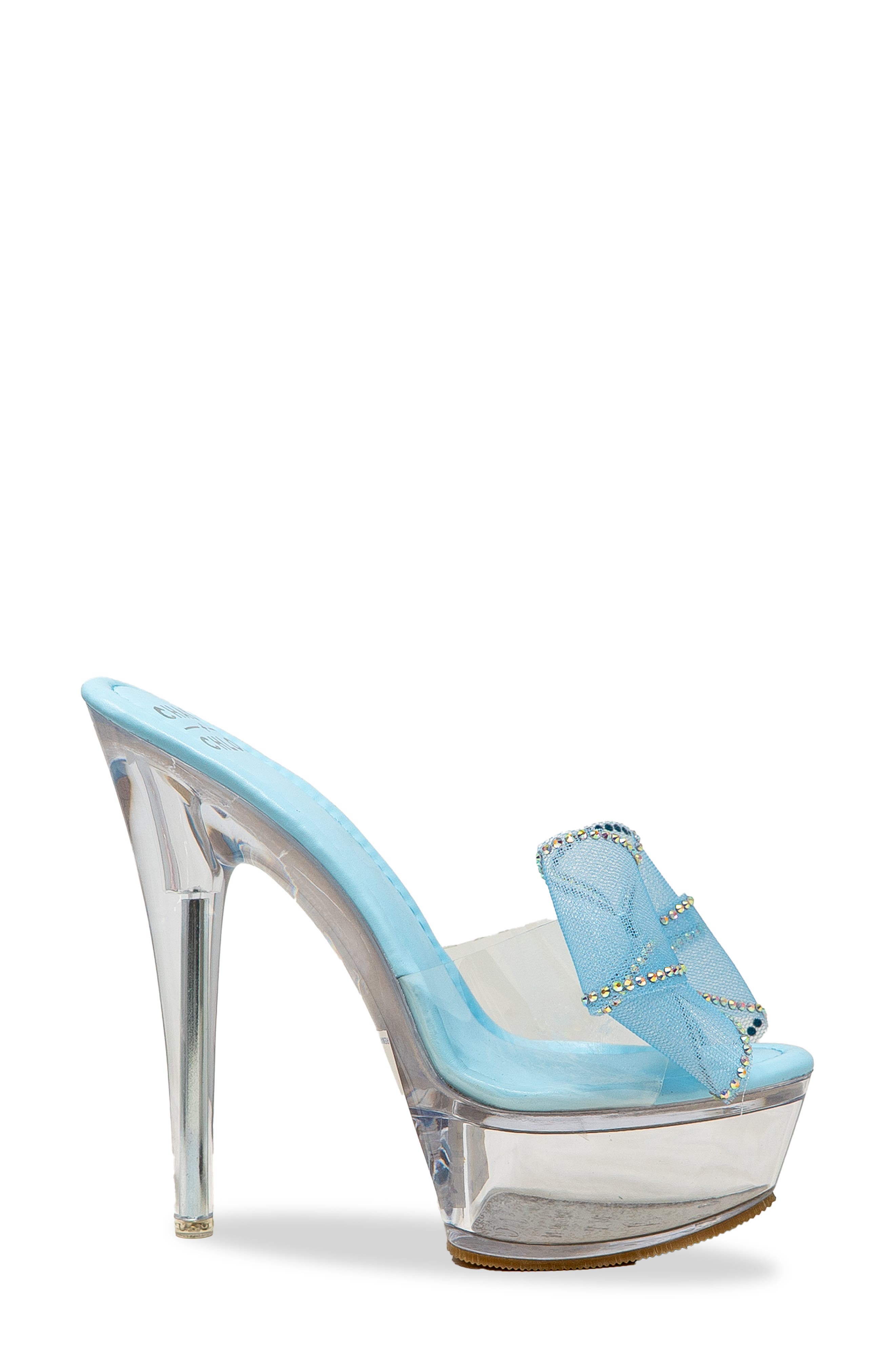 Rhinestone Bow Platform Sandal, Alternate, color, CLEAR BLUE