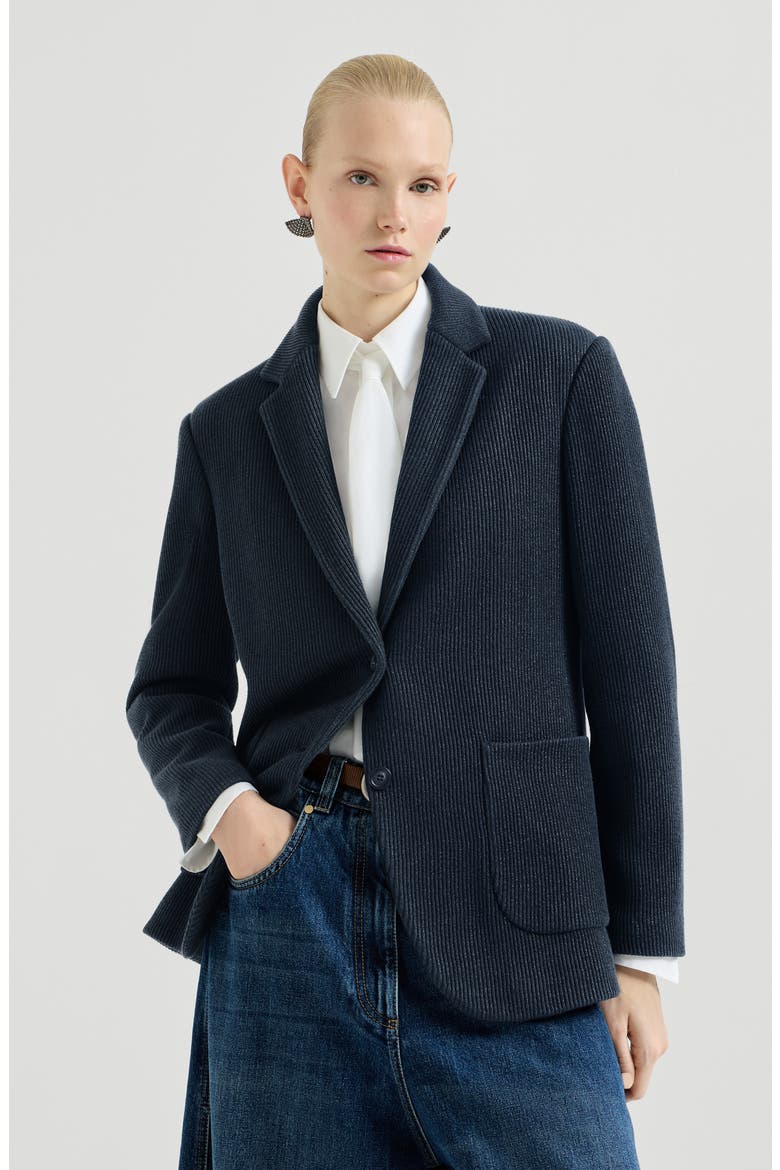Sparkling cotton and viscose English rib knit blazer with monili, Main, color, Blue