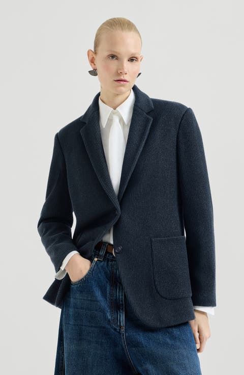 Sparkling cotton and viscose English rib knit blazer with monili