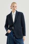 Brunello Cucinelli Sparkling cotton and viscose English rib knit blazer with monili