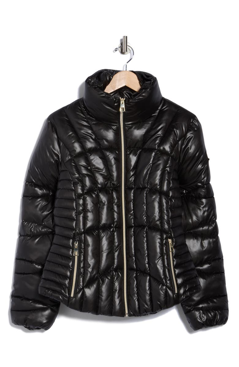 BCBGeneration Zip Corset Puffer Jacket, Alternate, color, Black