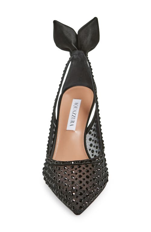 Aquazzura Bow Tie 105 Crystal Tulle Pointed-toe Flats In Black