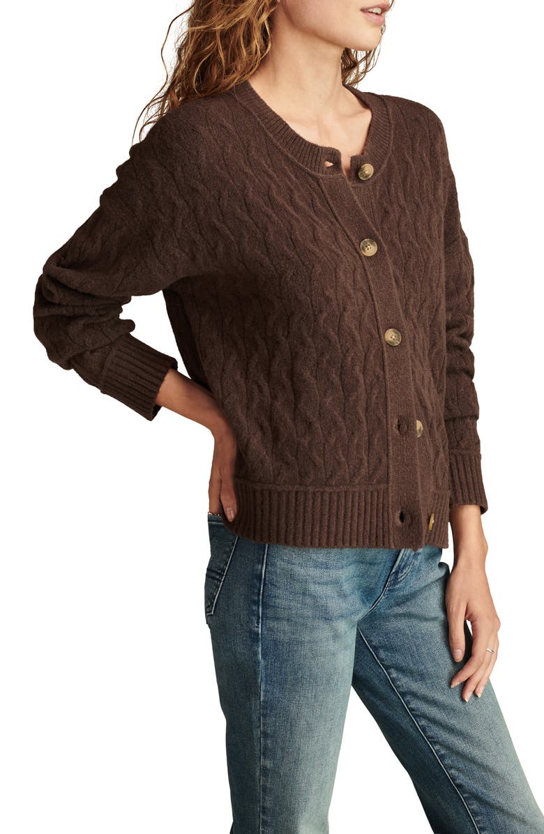 Lucky Brand Slouchy Cable Crop Cardigan, Alternate, color, 