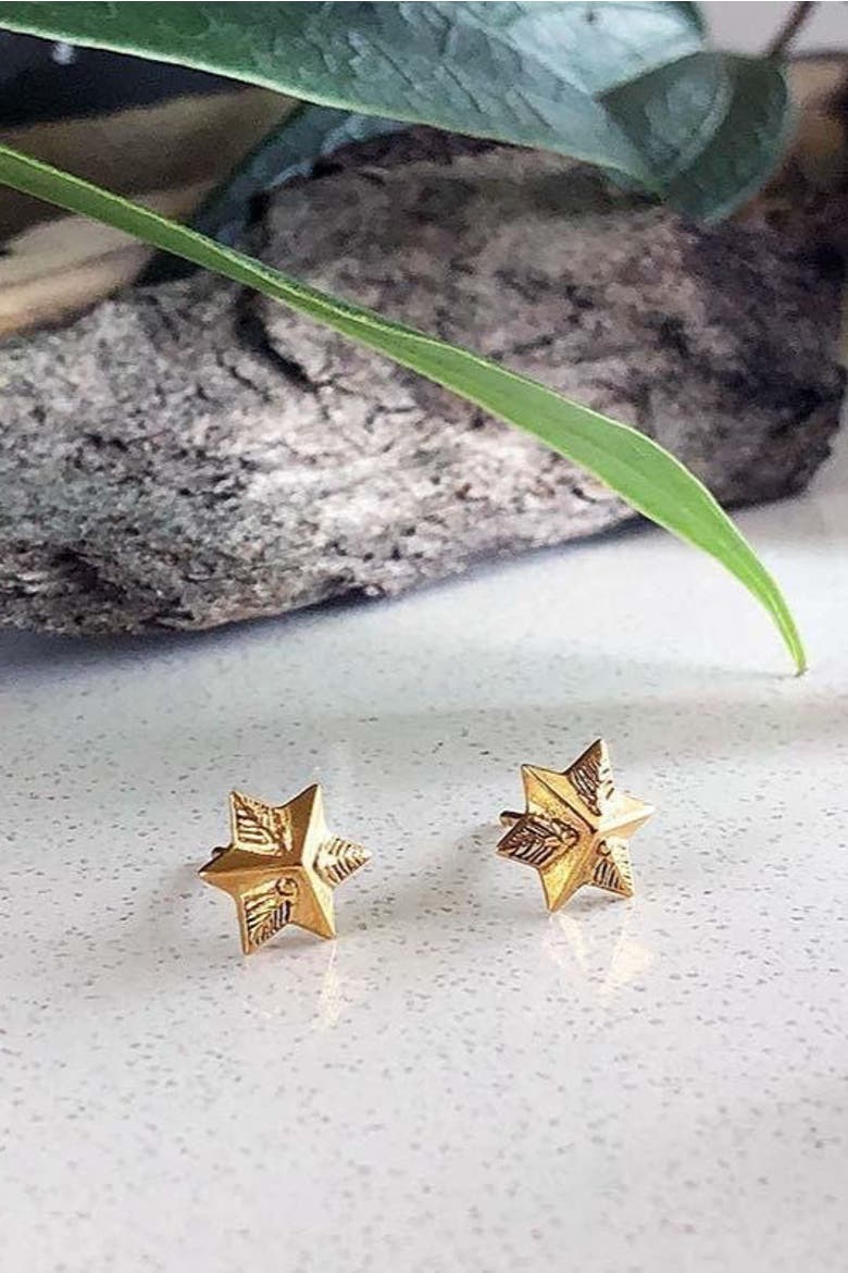 Six-Pointed Star Stud Earrings, Alternate, color, Gold