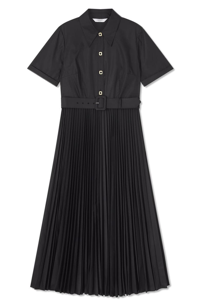 LK Bennett Cally Belted Pleated Shirtdress, Alternate, color, Black