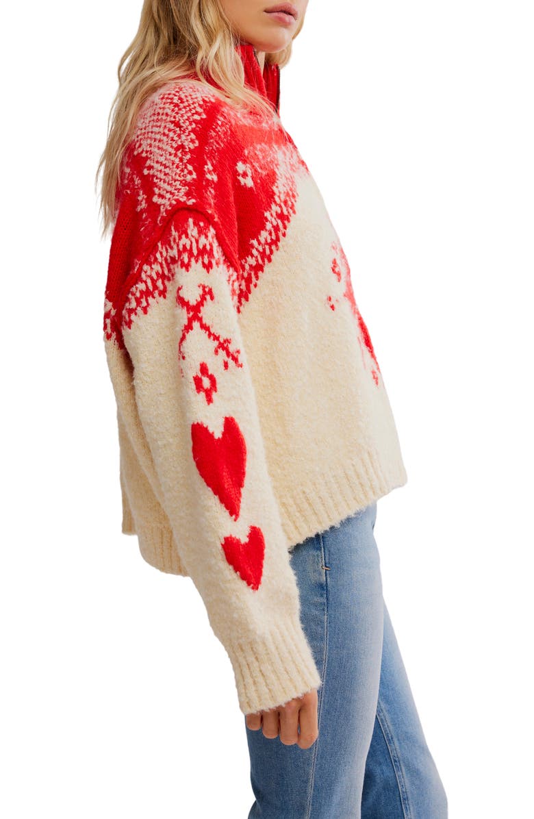 Free People Mythical Half Zip Pullover, Alternate, color, Vanilla Scarlet Comb