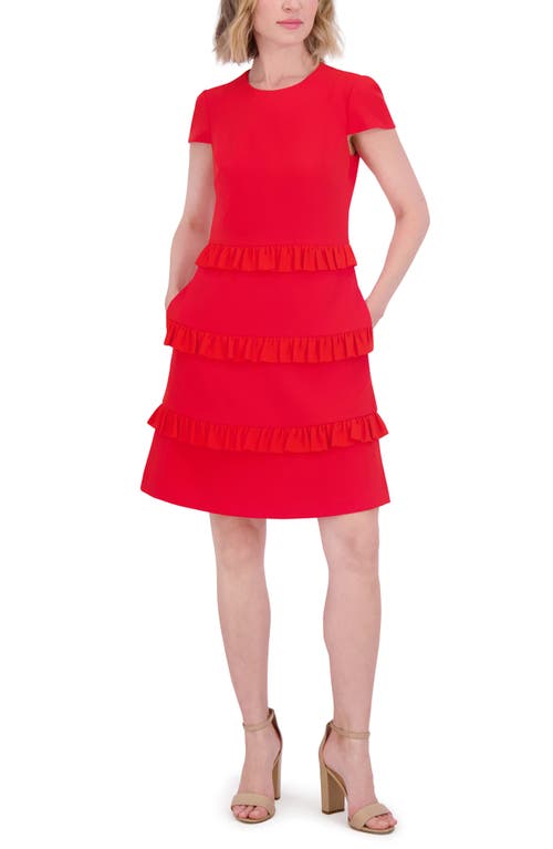 Eliza J Ruffle Detail Short Sleeve Dress In Red