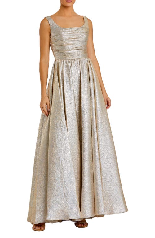 Mac Duggal Metallic Pleated Bodice Ballgown In Oyster