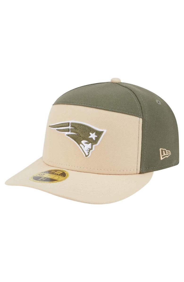 New Era Men's New Era Light Beige/Olive New England Patriots Two-Tone Color Pack Split Panel 59FIFTY Fitted Hat, Main, color, 