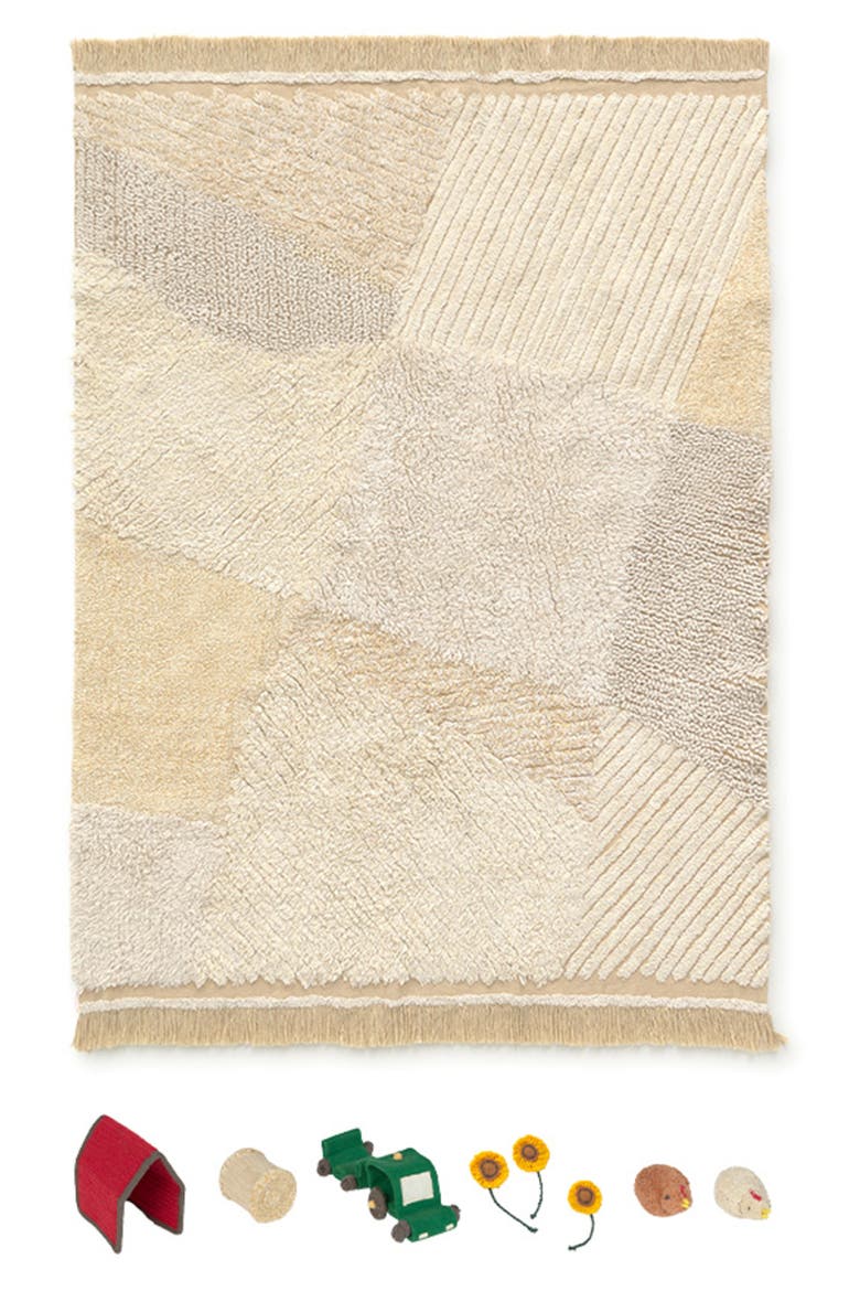 Farm Fields Cotton Blend Washable Play Rug, Main, color, NATURAL