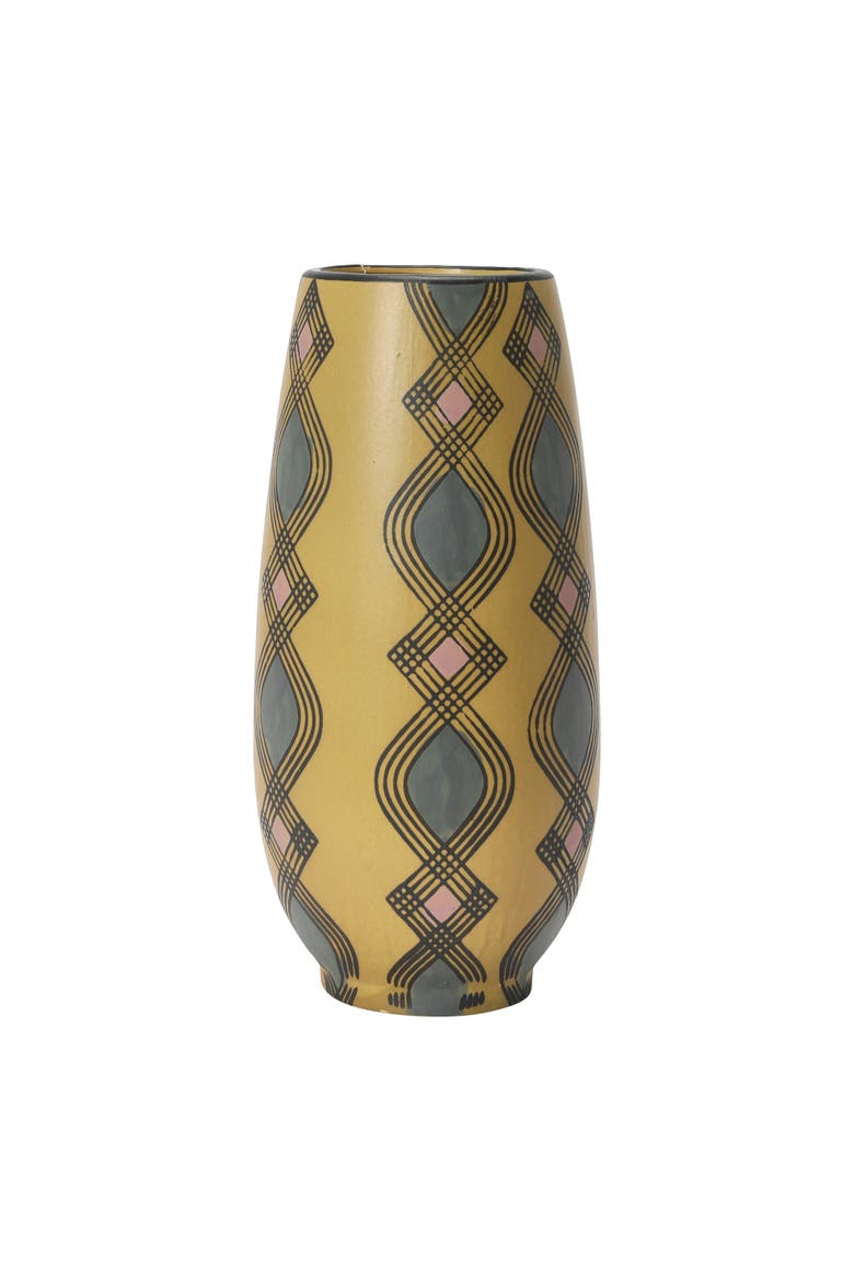 Hand Painted Stoneware Vase with Pattern, Lavender and Sand, Alternate, color, Yellow