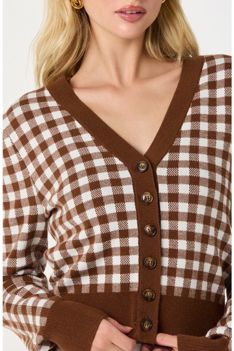 Gingham Cardigan, Alternate, color, BROWN GINGHAM