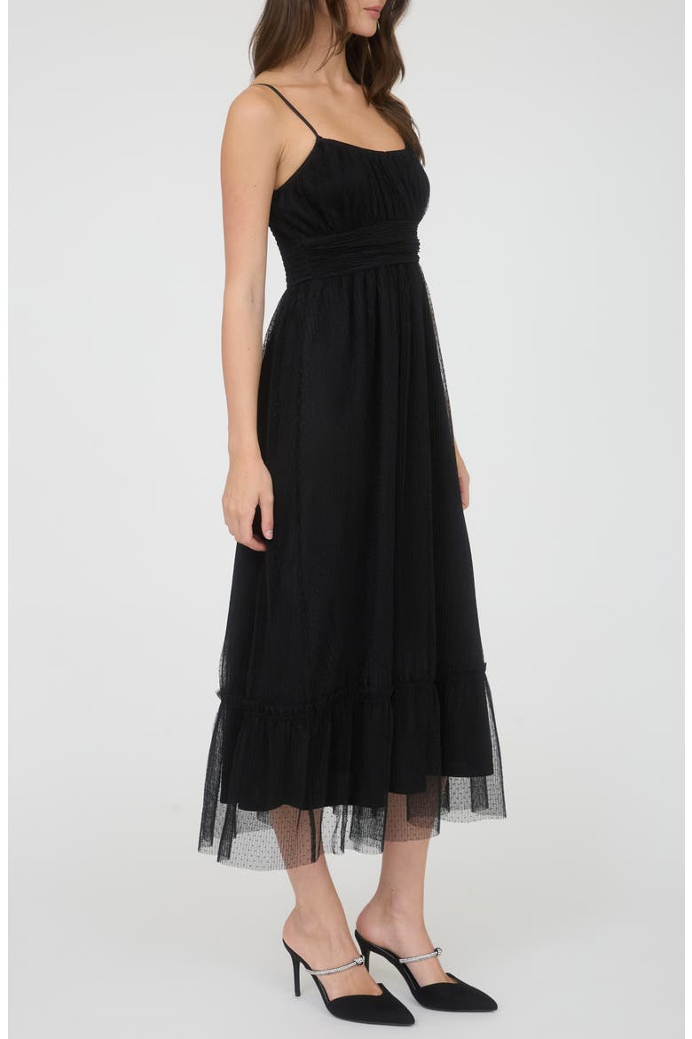 Empire Waist Mesh Midi Dress, Alternate, color, BLACK