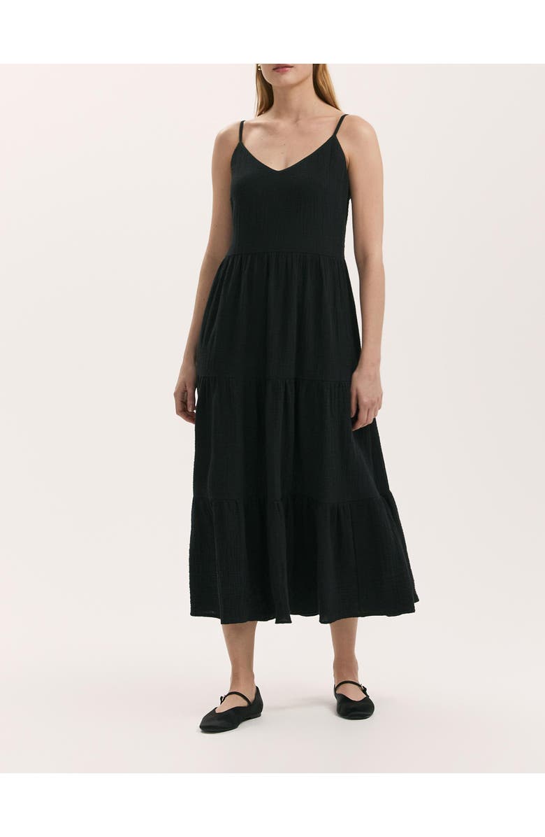 Finery London Emmie Cotton Strappy Midi Tiered Dress, Alternate, color, Black
