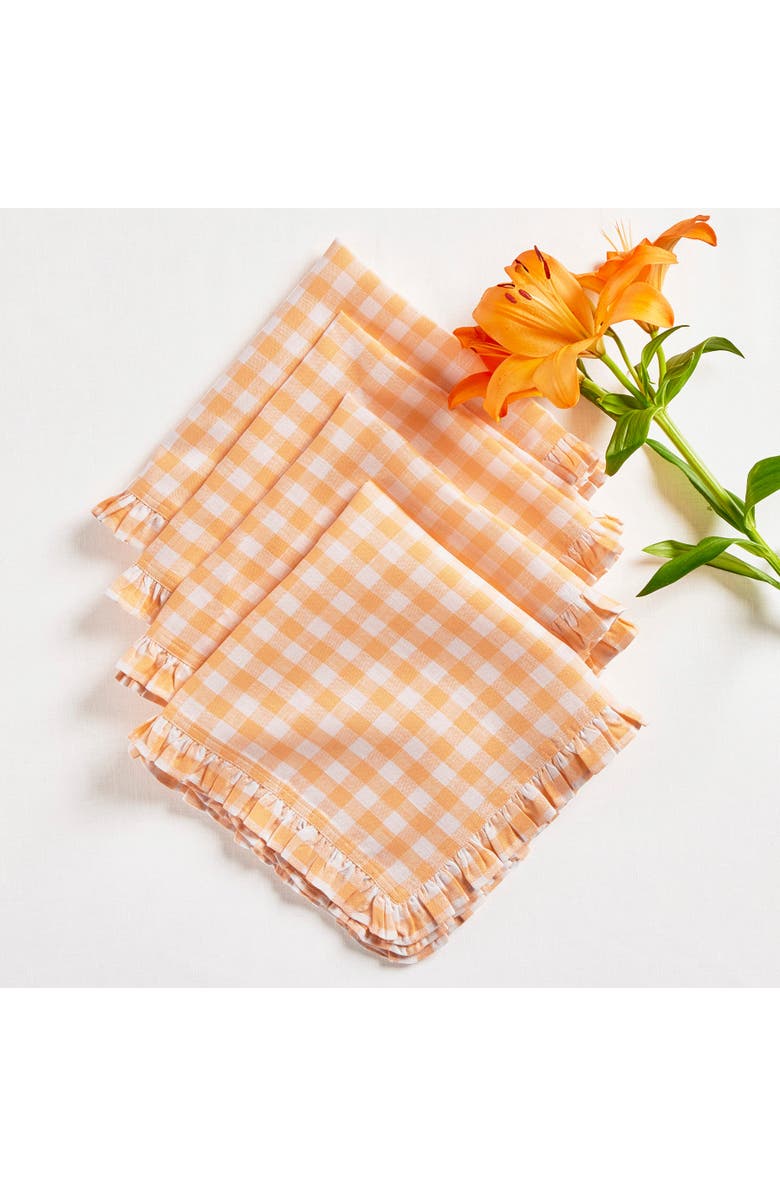 Solino Home Linen Dinner Napkins - Gingham Ruffle, 20" x 20", Main, color, Sunny Orange