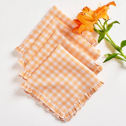 Linen Dinner Napkins - Gingham Ruffle, 20" x 20"