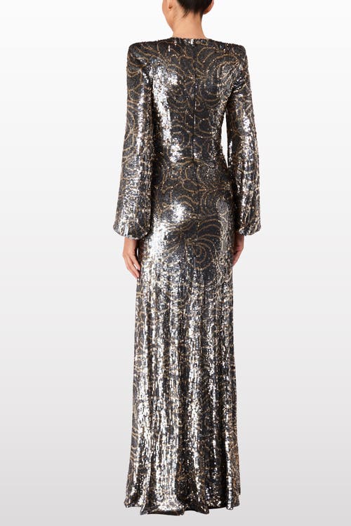 Jenny Packham Paradise Sequin-embellished Puff-sleeve Maxi Dress In Black