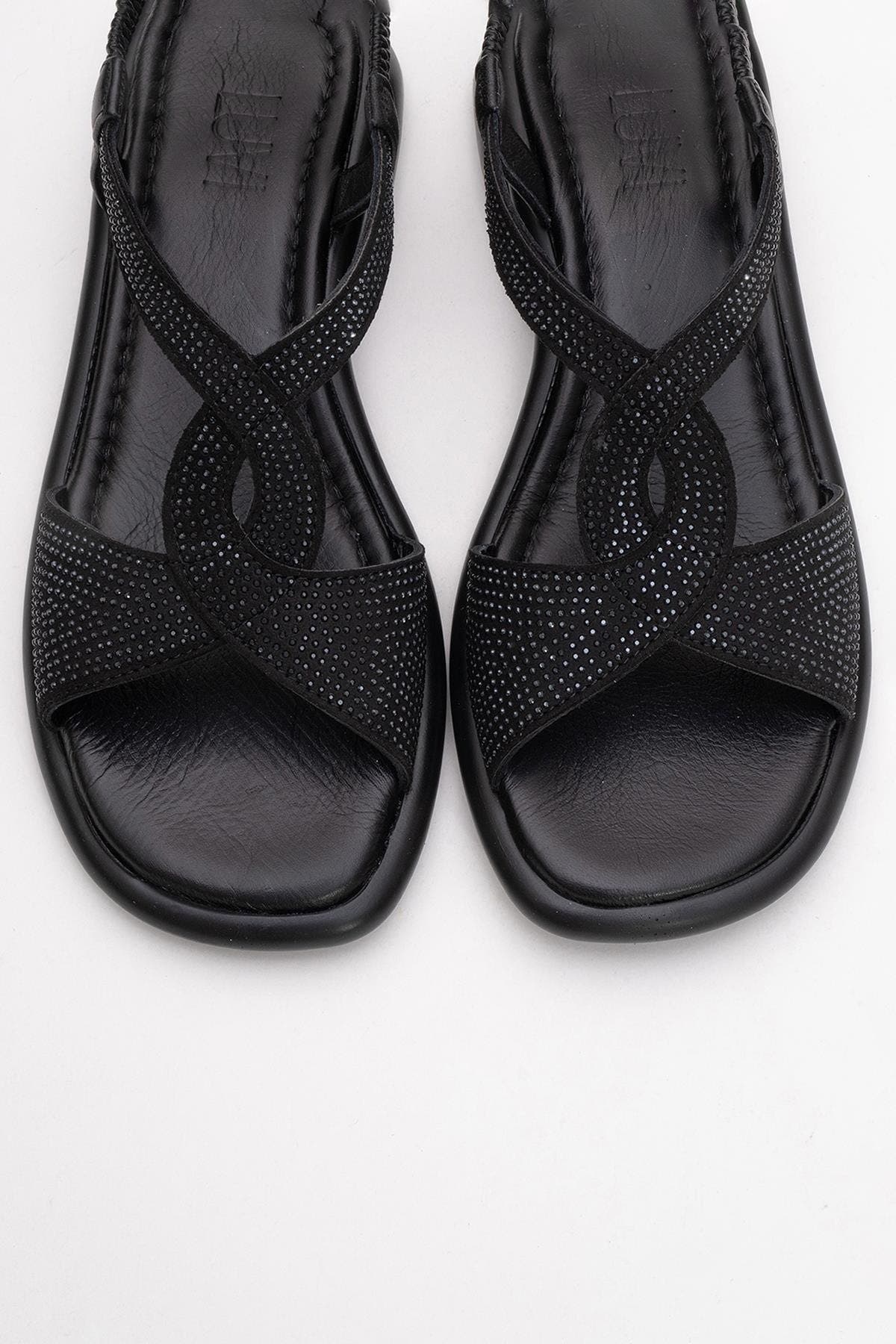 Forever 
Always Shoes Sieglinde Embellished Leather Sandal, Alternate, color, Black Leather