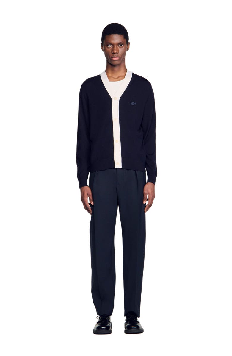 SANDRO Cardigan with patches, Main, color, Navy Blue