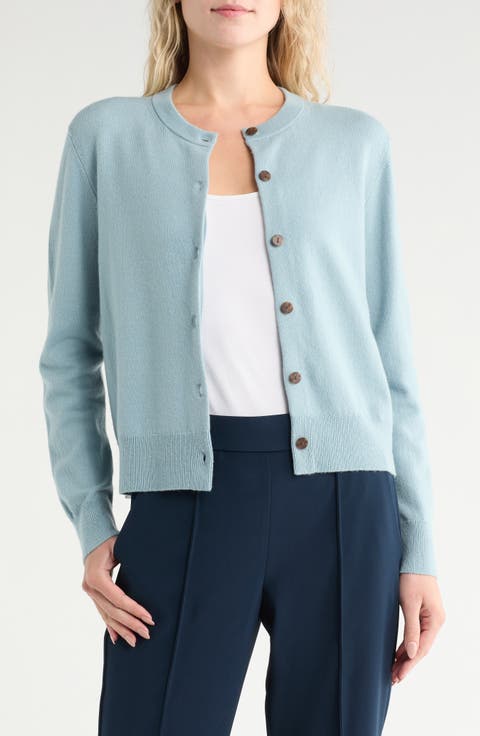 Crewneck Wool Blend Cardigan