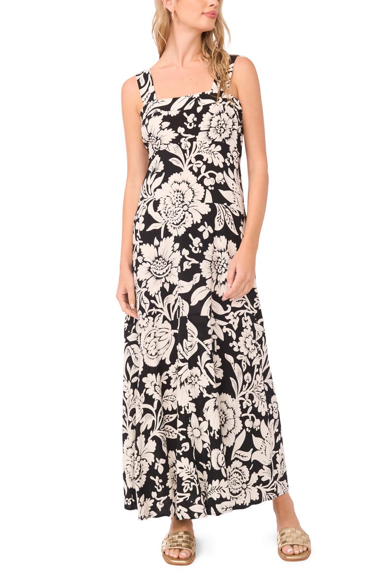 Floral Tiered Maxi Dress, Main, color, RICH BLACK
