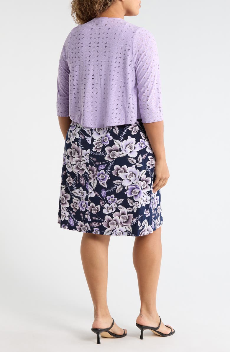 Connected Apparel Floral Print Dress & Cardigan Set, Alternate, color, Navy/Lavender