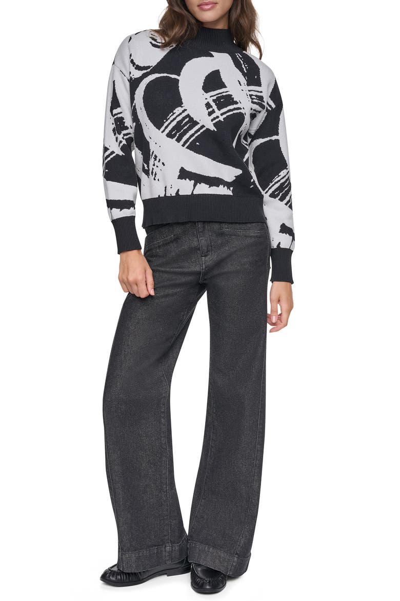Brushstroke Mock Neck Sweater, Alternate, color, BLK/ IVY