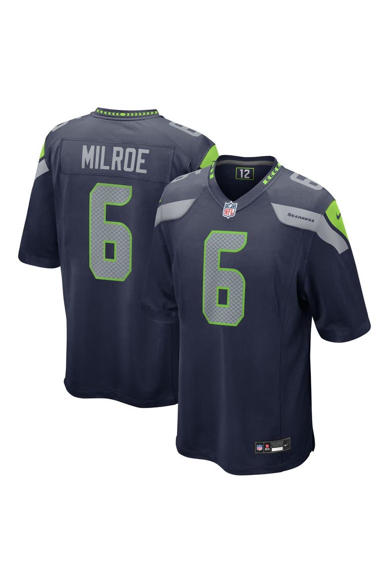 Men's Nike Jalen Milroe College Navy Seattle Seahawks 2025 NFL Draft Game Jersey, Main, color, Navy