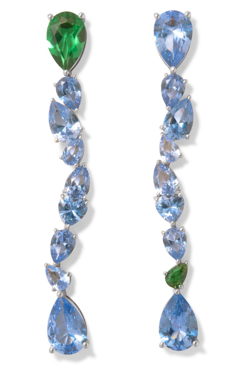 Green Cubic Zirconia & Synthetic Spinel Mismatched Drop Earrings, Main, color, BLUE/ GREEN RHODIUM PLATED
