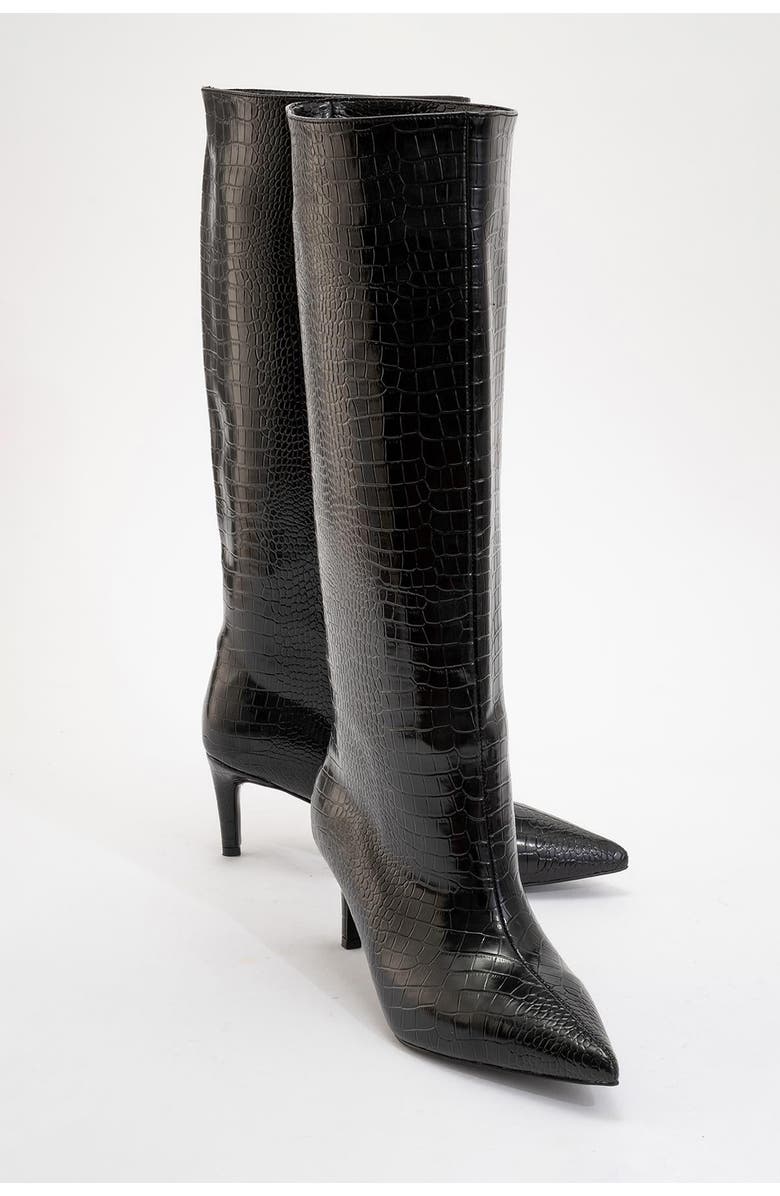 Prologue Shoes Cassandra High Heel Boot, Main, color, Black Print Faux Leather