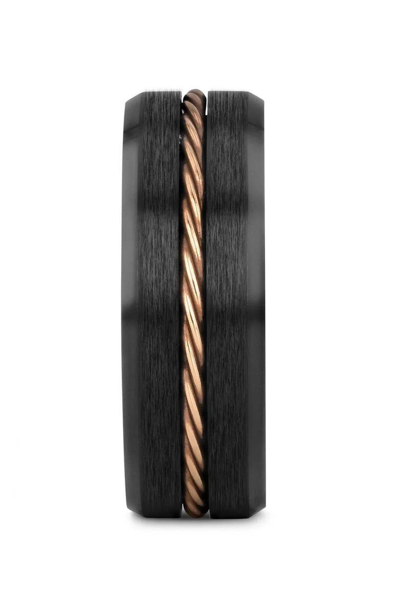 Larson Jewelers ADELARD Braided Cable Tungsten Wedding Band Brushed Center with Polished Beveled Edges, Alternate, color, Black / Rose Gold 8Mm