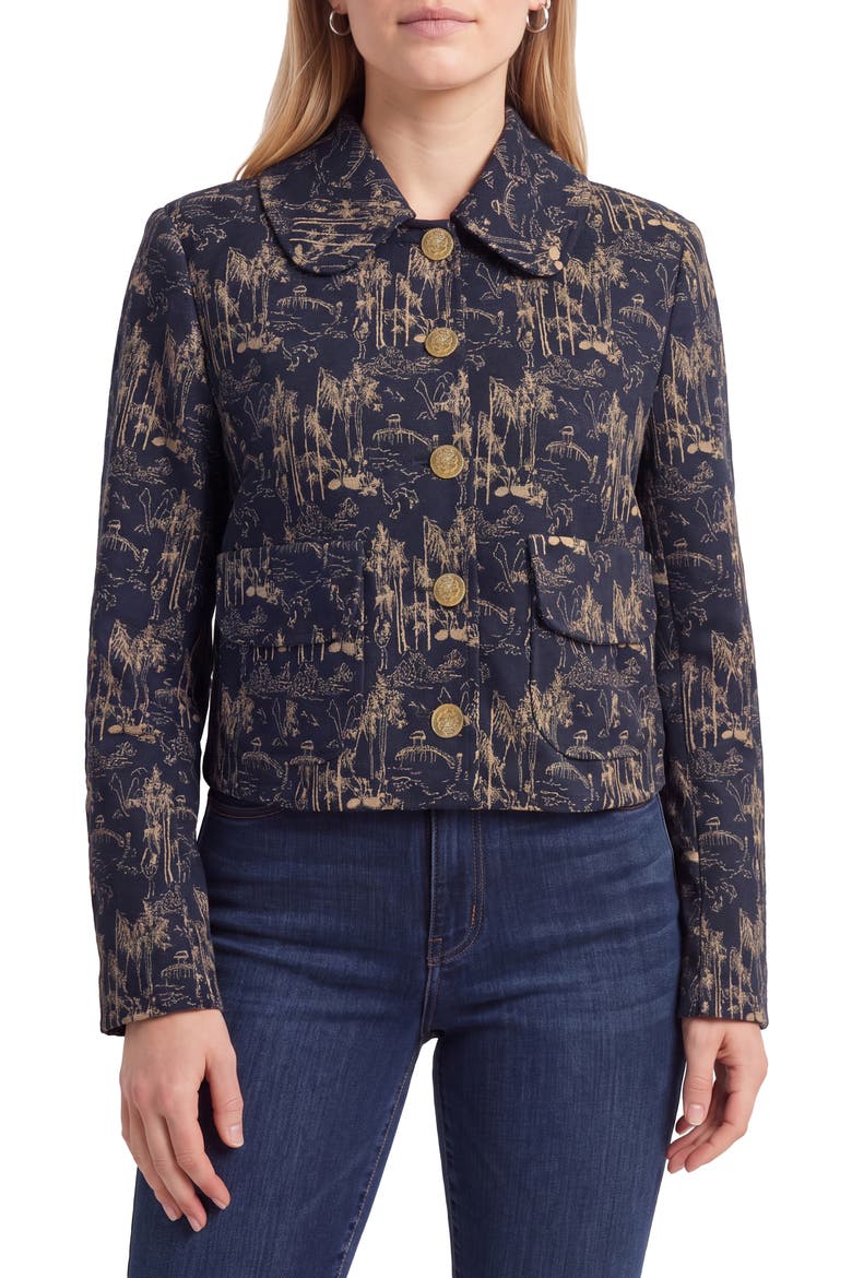 Toile Cropped Jacket, Alternate, color, NAVY TOILE