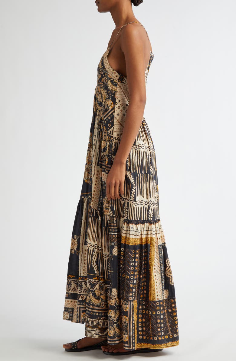 Isabel Marant Étoile Sabba Mixed Print Cotton Maxi Dress, Alternate, color, Black / Ochre