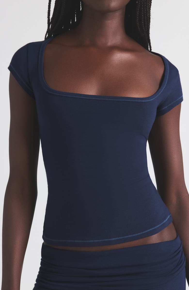 SKIMS Scoop Neck Cotton Blend Jersey T-Shirt, Alternate, color, Navy