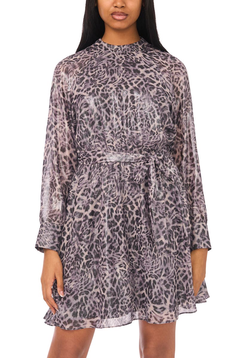 Halogen<sup>®</sup> Tie Waist Long Sleeve Dress, Alternate, color, Graphite Silver