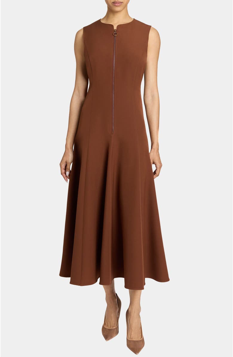 Santorelli Sunny Sleeveless Midi Dress in Stretch Crepe, Alternate, color, Dark Chestnut