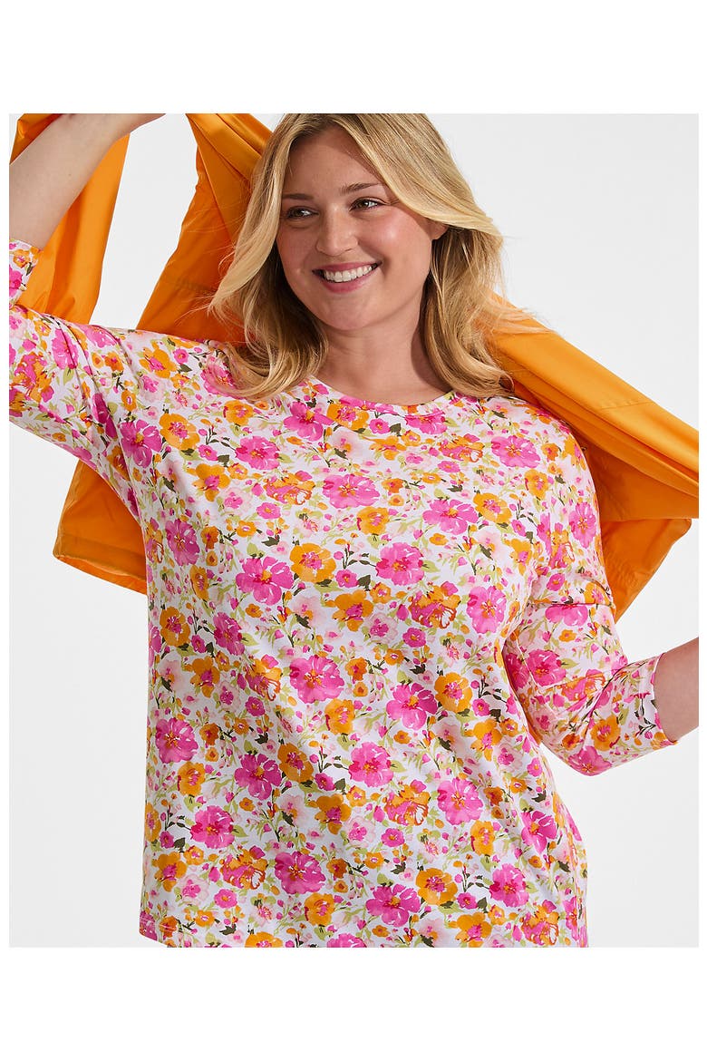 3/4 Sleeve Cotton Supima Tunic, Alternate, color, White Multi Painted Blooms