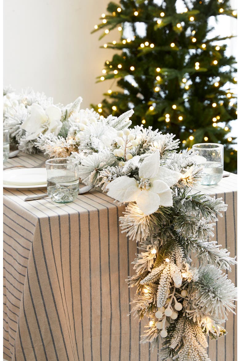 Set of 2 Artificial Poinsettia Christmas Garland with Lights and Timer, Alternate, color, White