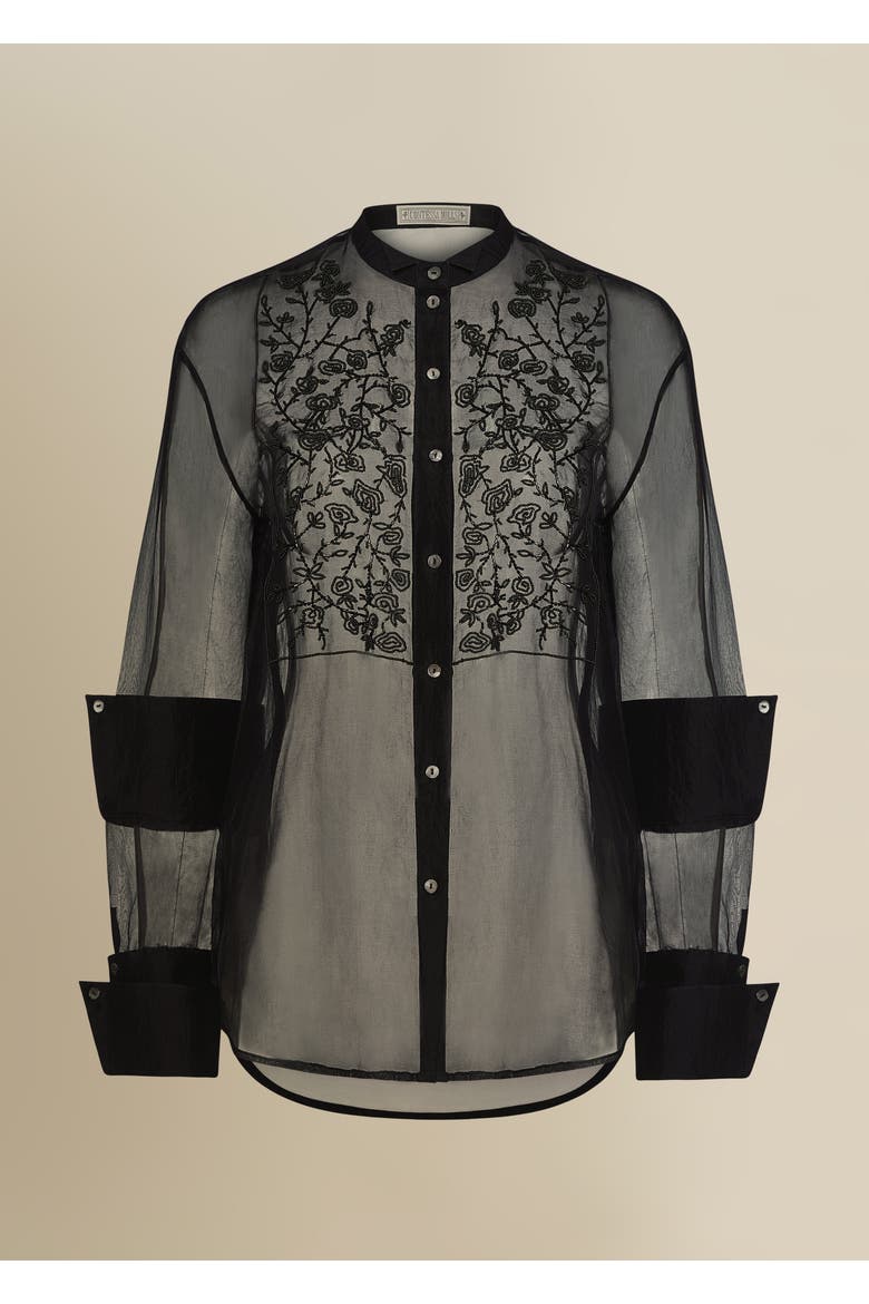 Winifred Sheer Beaded Silk Organza Blouse, Alternate, color, Black