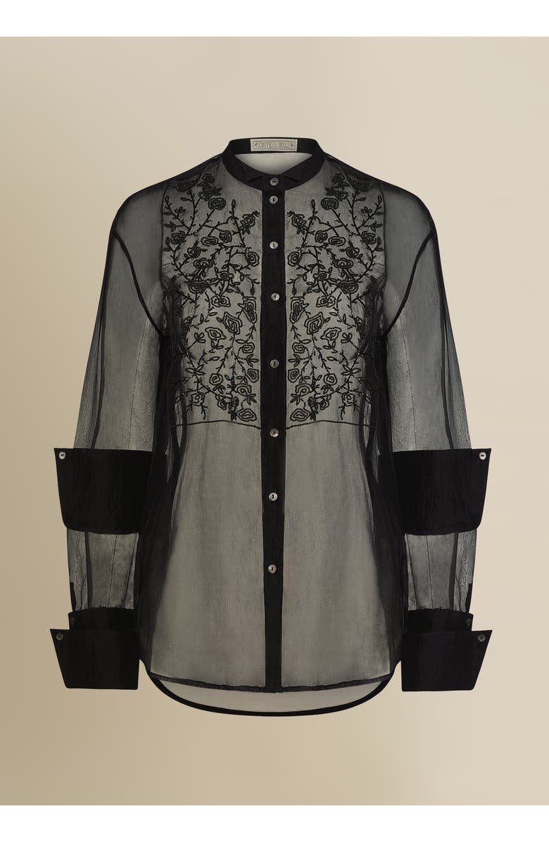 Contessa Mills Winifred Sheer Beaded Silk Organza Blouse, Alternate, color, Black