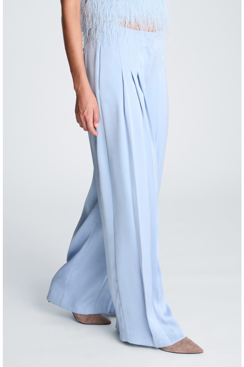 High Waist Wide Leg Stitched Tuck Satin Pants, Alternate, color, SERENE BLUE