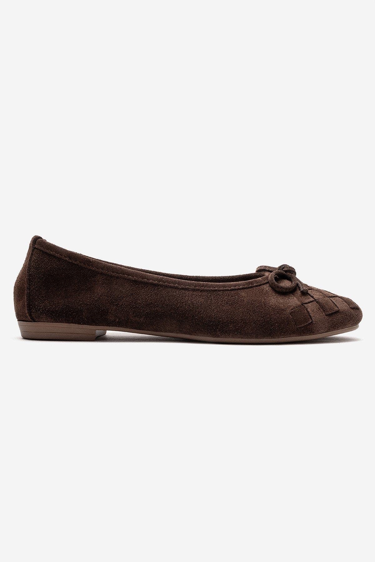 Nopos Leather Cap Toe Ballet Flat, Alternate, color, Brown Suede