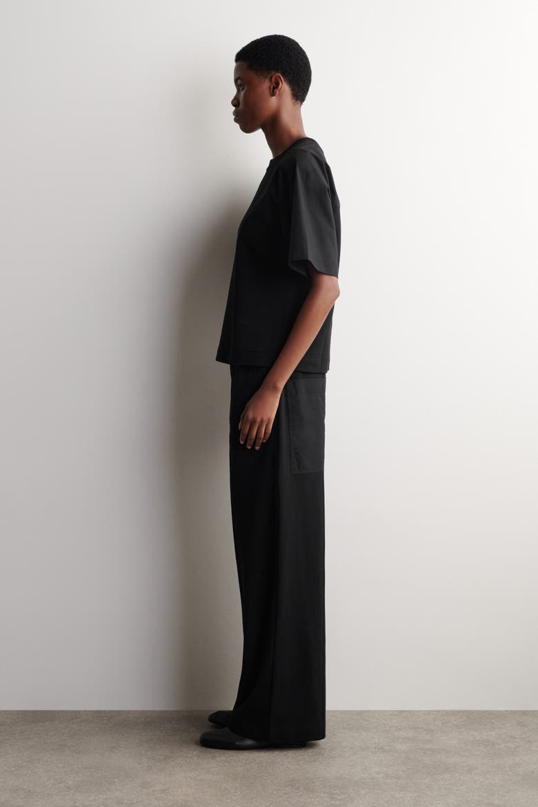 Poplin-paneled Jersey T-shirt, Alternate, color, BLACK
