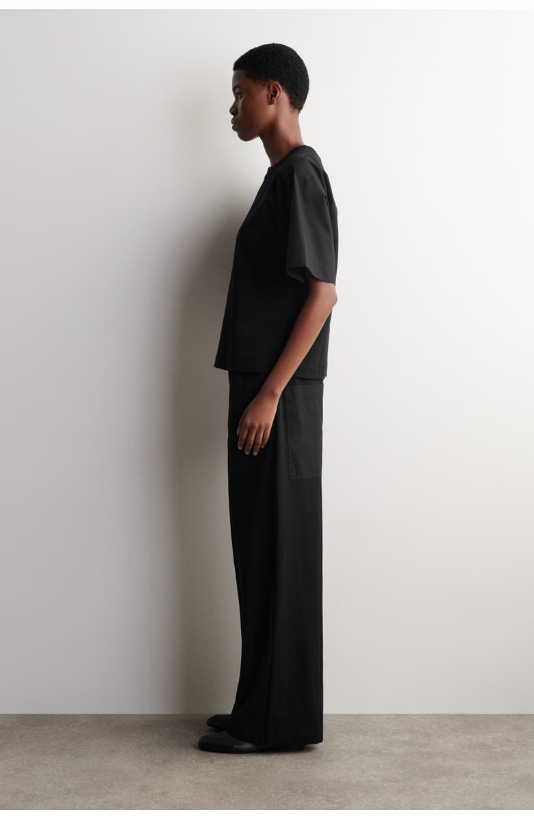 COS Poplin-panelled Jersey T-shirt, Alternate, color, Black